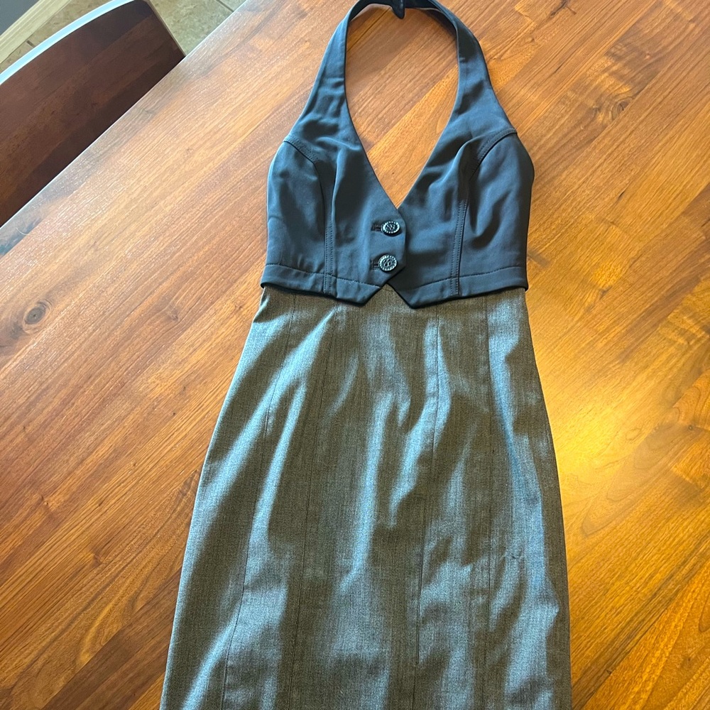 Vintage black Bebe halter fitted dress, size 2